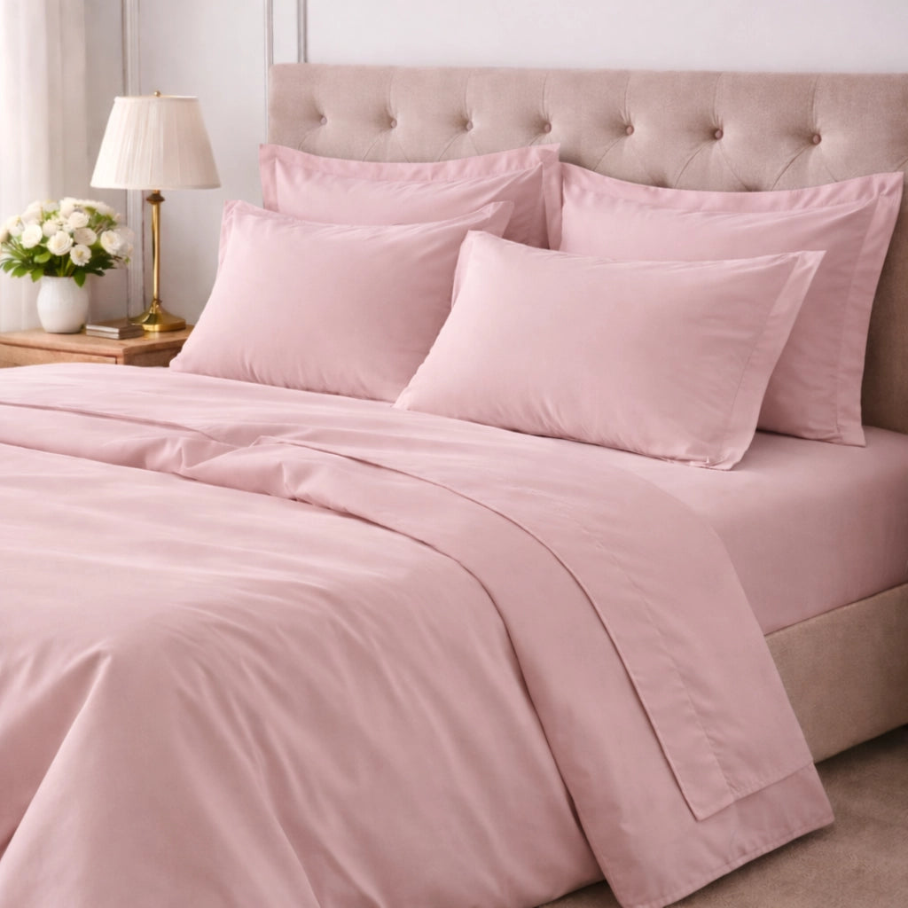 Rova, set Completo Letto Matrimoniale in Cotone, Rosa