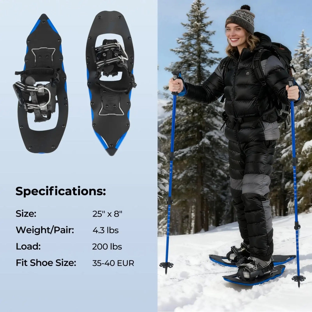 Ciaspole da Neve 63 cm in Alluminio con Bastoncini da Trekking e Borsa Kit Racchette da Neve Regolabili Leggere Blu