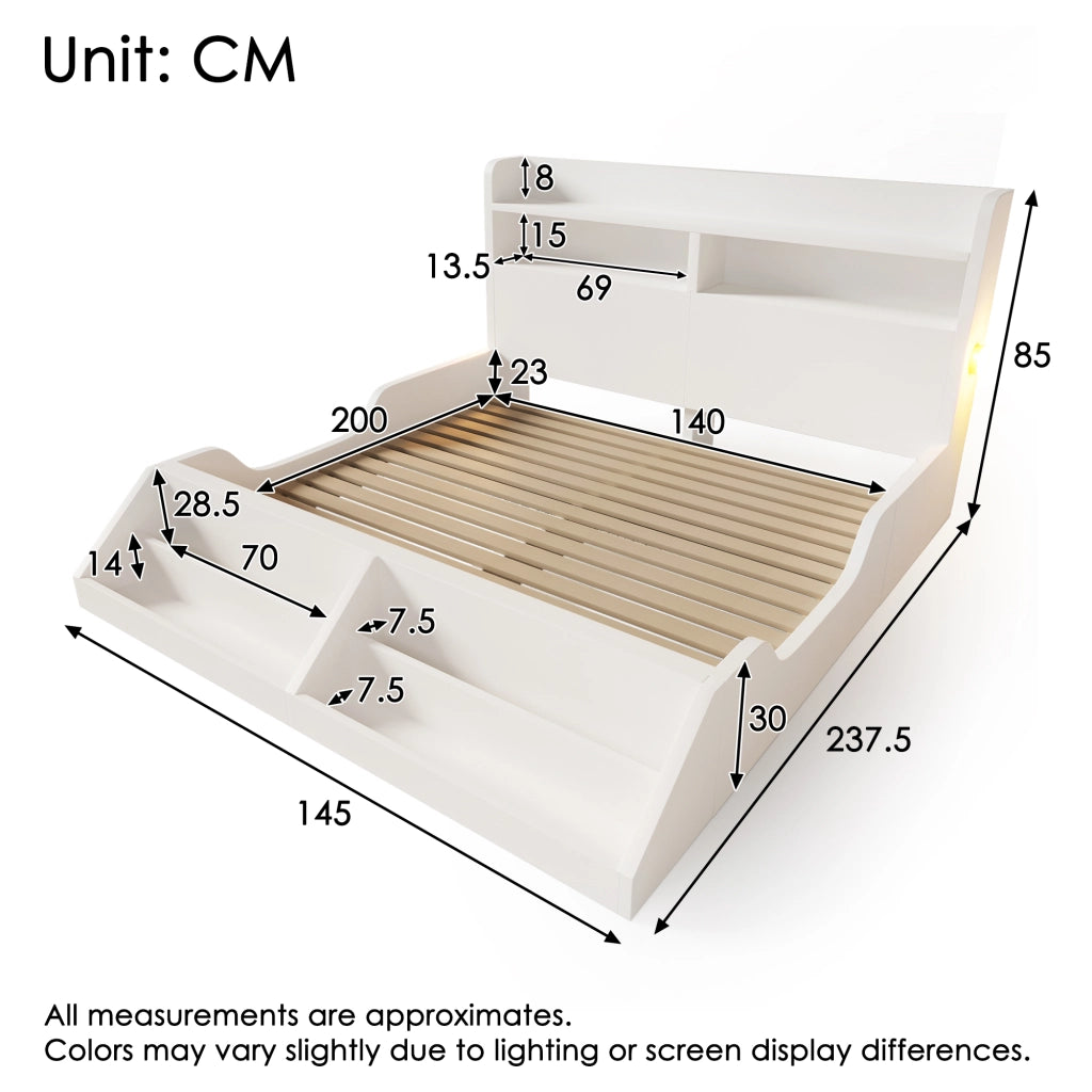 Letto alla francese 140x200 cm bianco con libreria removibile