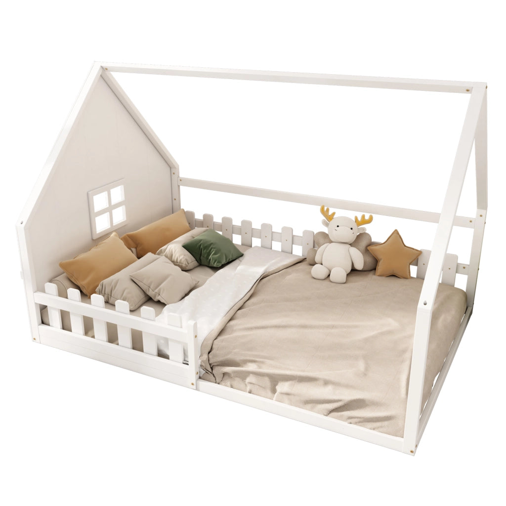 Letto per bambini a casetta 140x200 cm bianco in pino