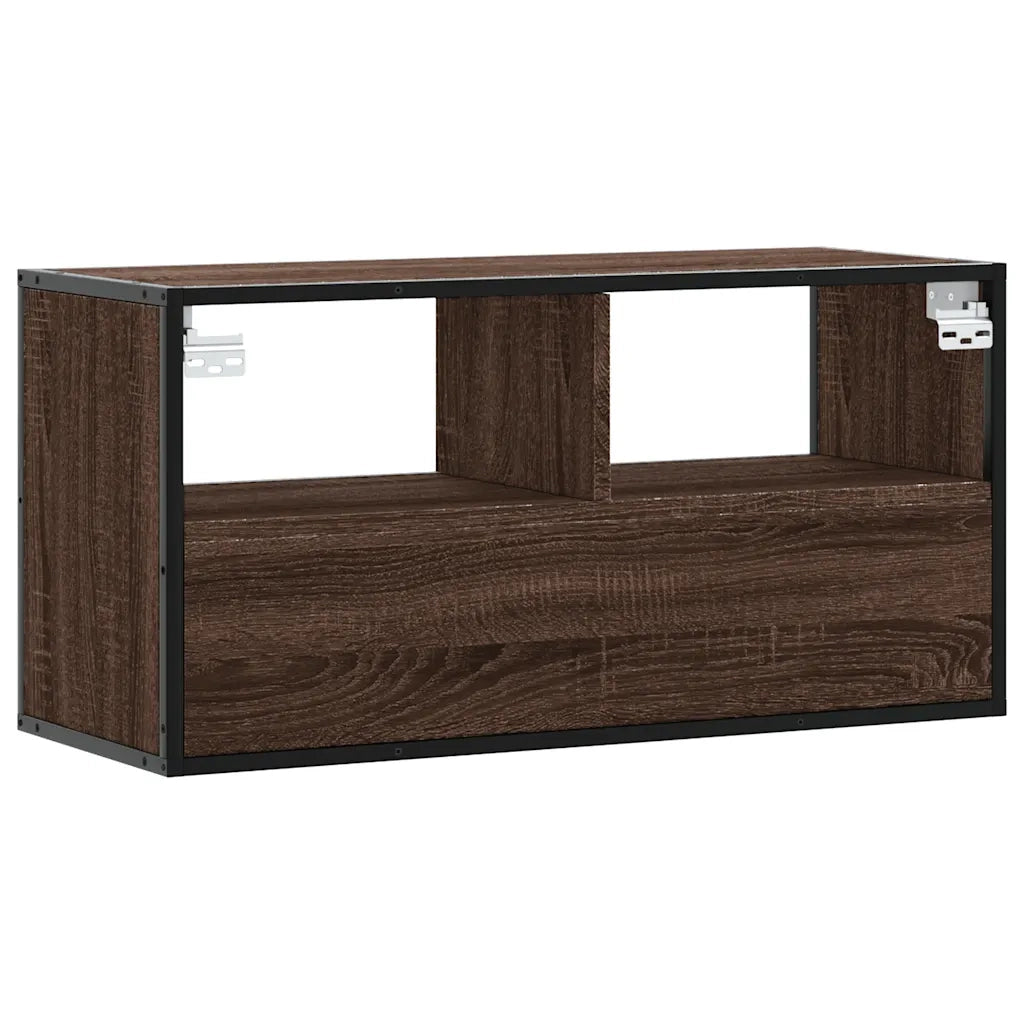 Mobile porta TV a parete pratico e dal design industriale 80 x 31 x 39,5 cm realizzato in legno composito di rovere marrone 02_0049629