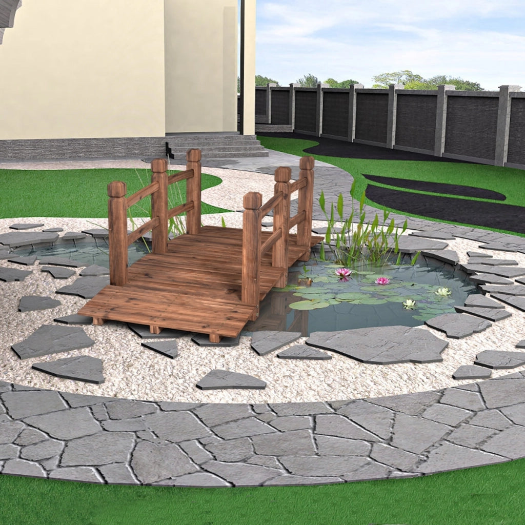 Ponte in legno per giardino con ringhiera, Ponte decorativo 150x67x55cm carico massimo 180kg-Decorazioni da giardino
