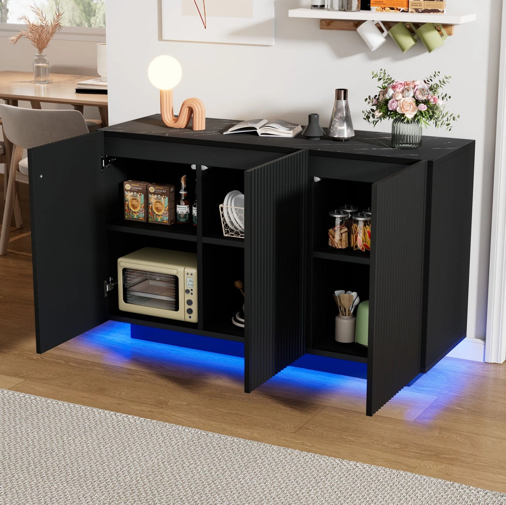 Sideboard LED nero 120 cm in MDF con controllo Bluetooth