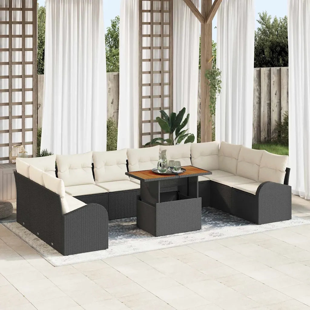 Set Divano da Giardino 11 pcs Nero Poly Rattan