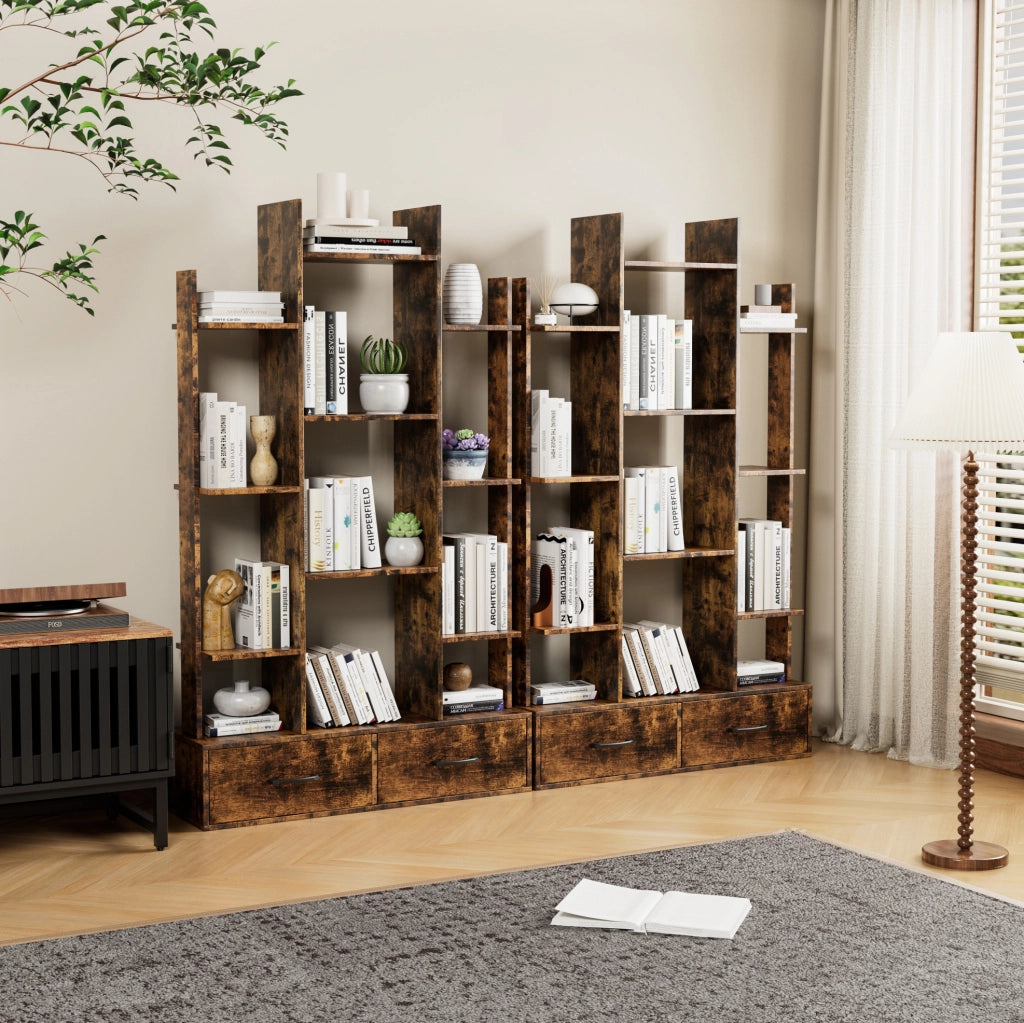 LIBRERIA con 2 cassetti 130,2x34,7x17,2 cm Marrone Metallo e Legno