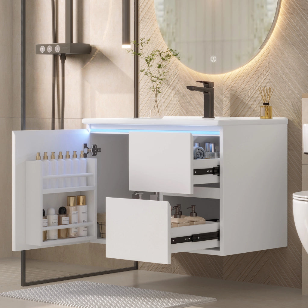 Mobile bagno sospeso bianco con lavabo integrato