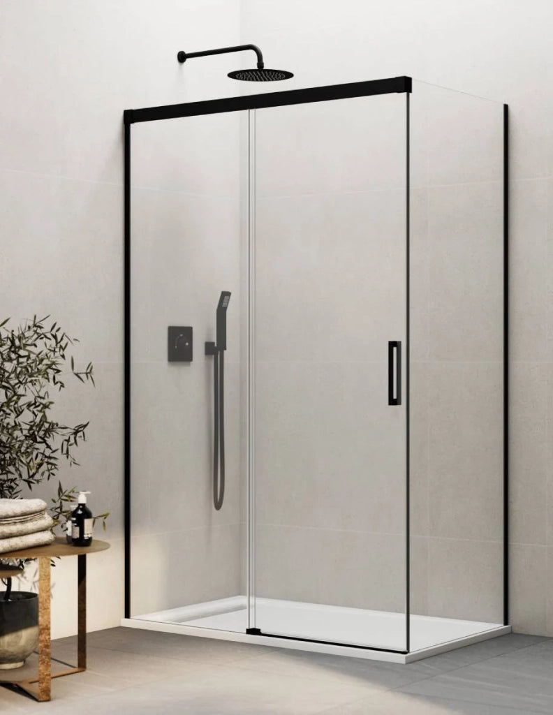 Box doccia THALASSA (BASIC) 1+1 con lato fisso laterale 120x70 cm Nero vetro trasparente