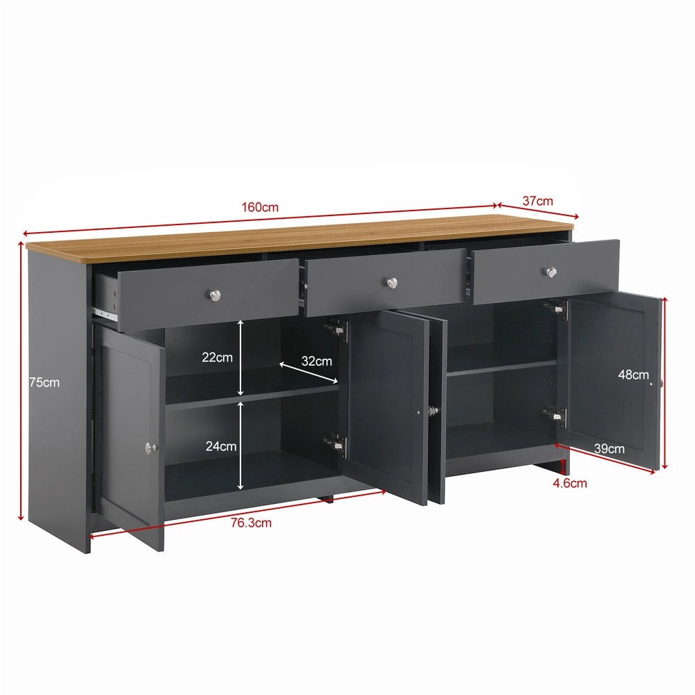 Consolle con ante e cassetti ¨C Minimal ¨C grigio nero rovere multistrato
