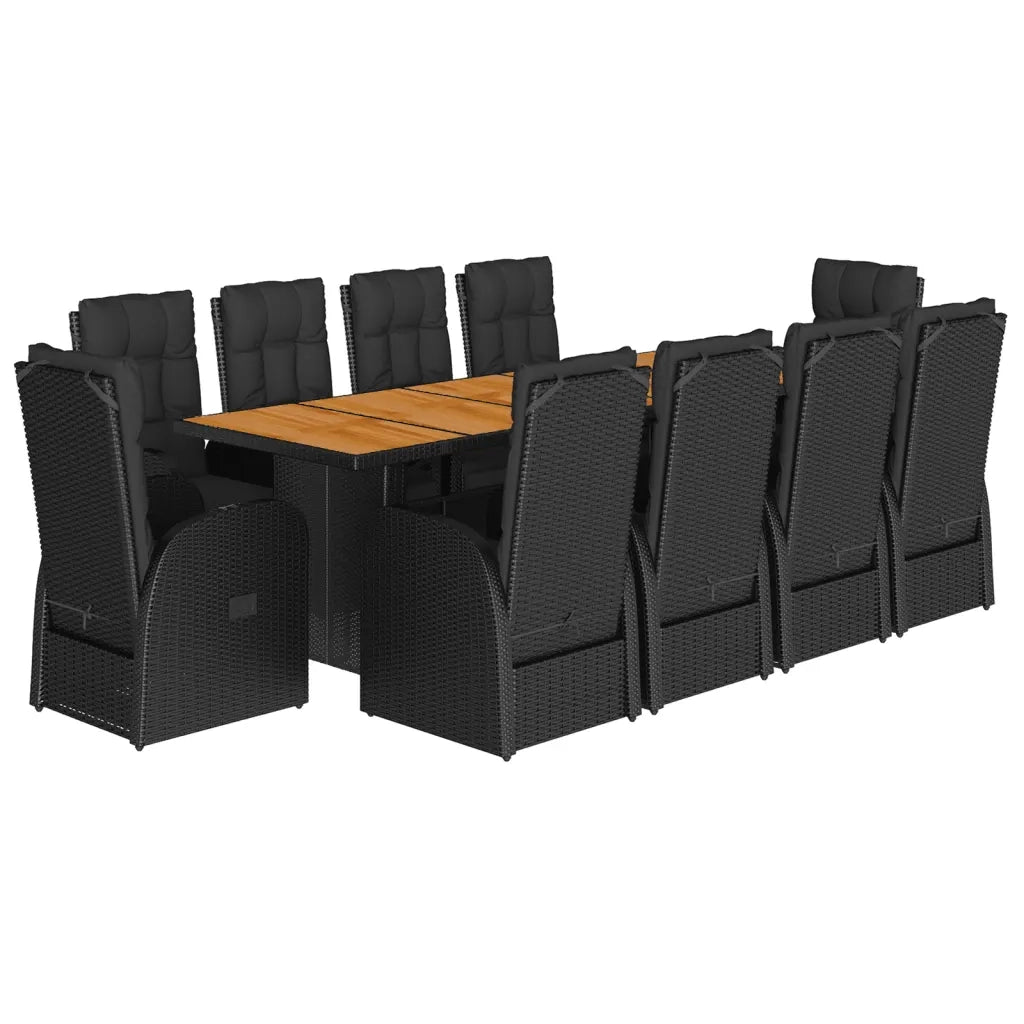 Set da Pranzo da Giardino 11 pz con Cuscini in Polyrattan Nero
