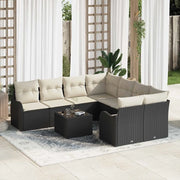 Set Divano da Giardino con cuscino 9 pcs Nero e Crema