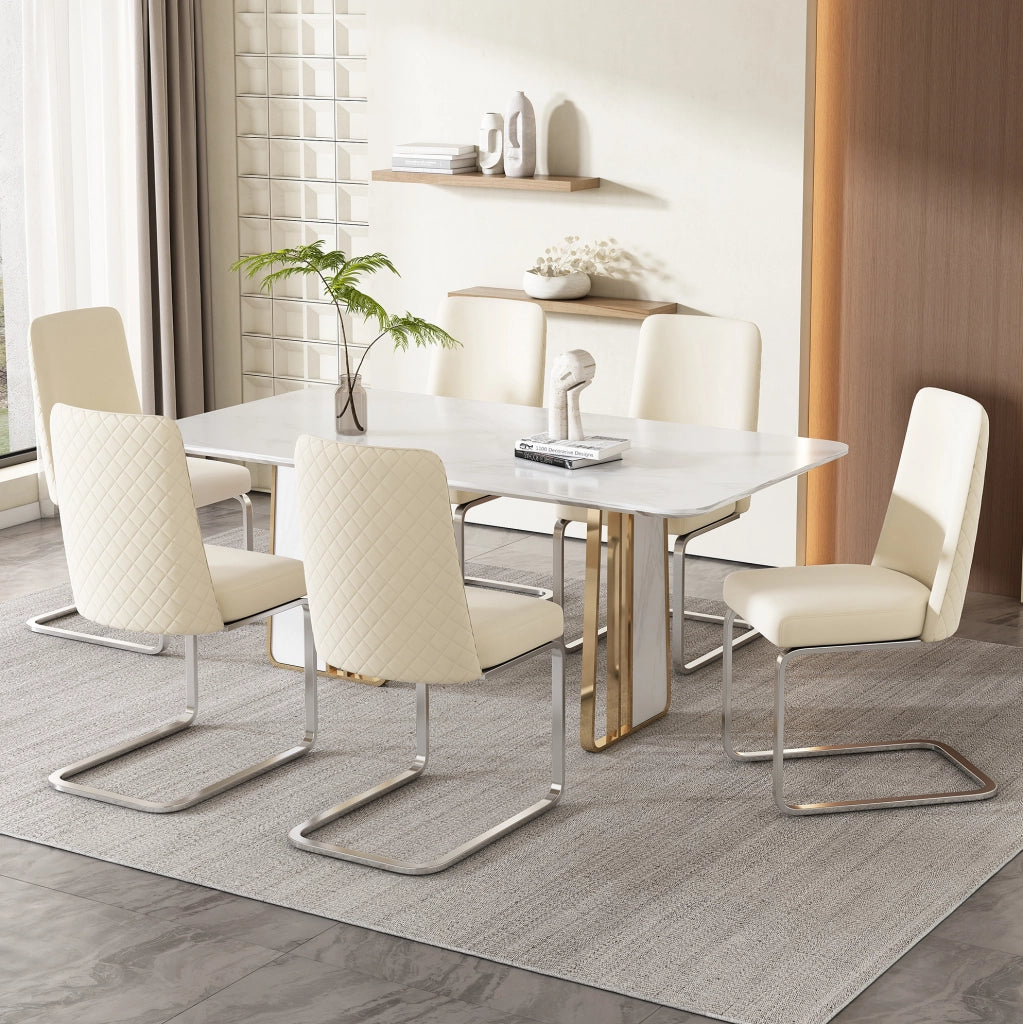 SEDIA da pranzo in velluto beige e silver, Set da 6 pezzi