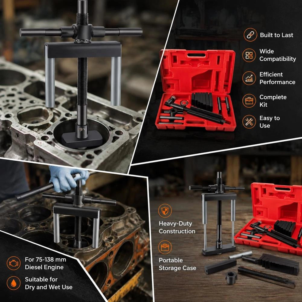 Steel Cylinder Liner Puller For 75-138mm Engines, 7x Pull Plates, Ideal For Removing Cylinder Liners From Diesel Engines And Automotive Internal Combustion Engines