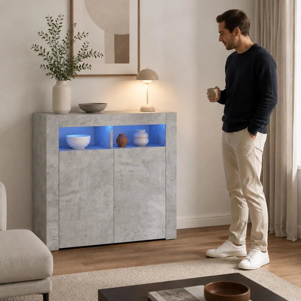 Sideboard With LED Lights, Concrete Grey, 80x35x75 Cm