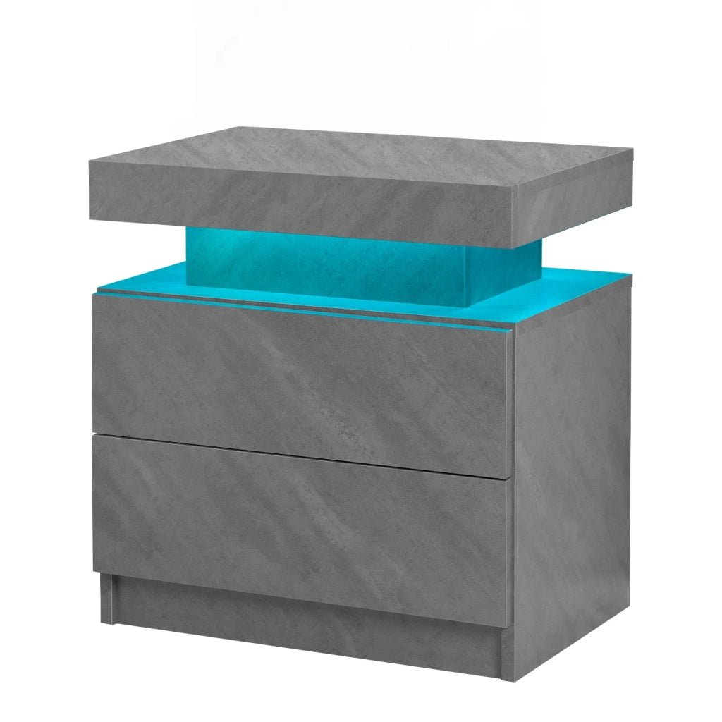 Comodino moderno con 2 cassetti e luci LED integrate, grigio scuro