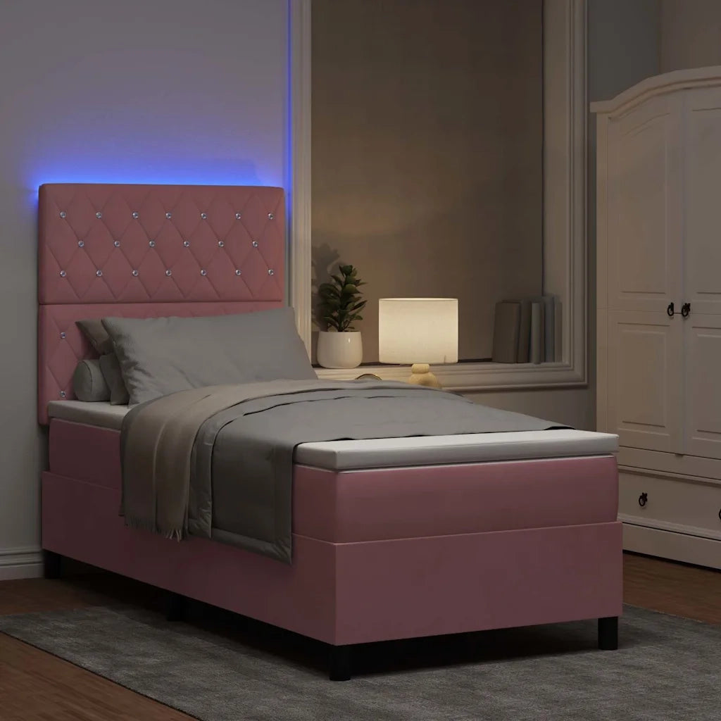 Letto a Sorgente LED con materasso Rosa 100 x 200 cm Tessuto