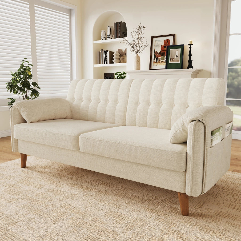 Divano 2 posti 161.5x79x83.5 cm con tasche laterali in ciniglia beige