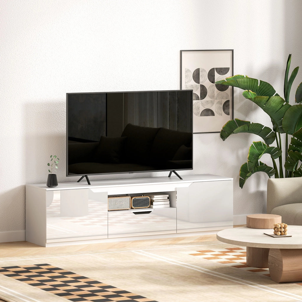 Mobile TV 160x38x43 cm con gestione cavi in legno bianco