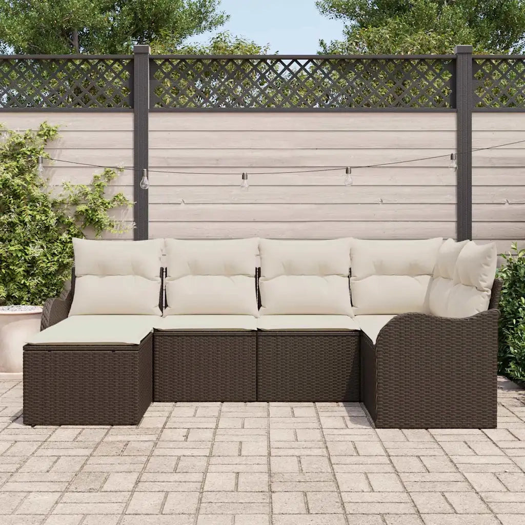 Set Divano da Giardino 6 pcs Marrone e bianco Poly Rattan