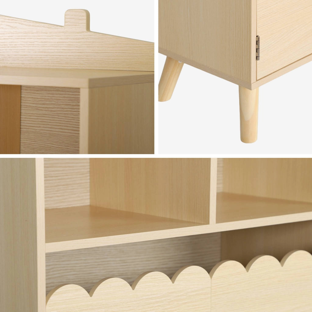 Biblioteca per bambini in legno di pino 2 porte e 4 scaffali, marrone