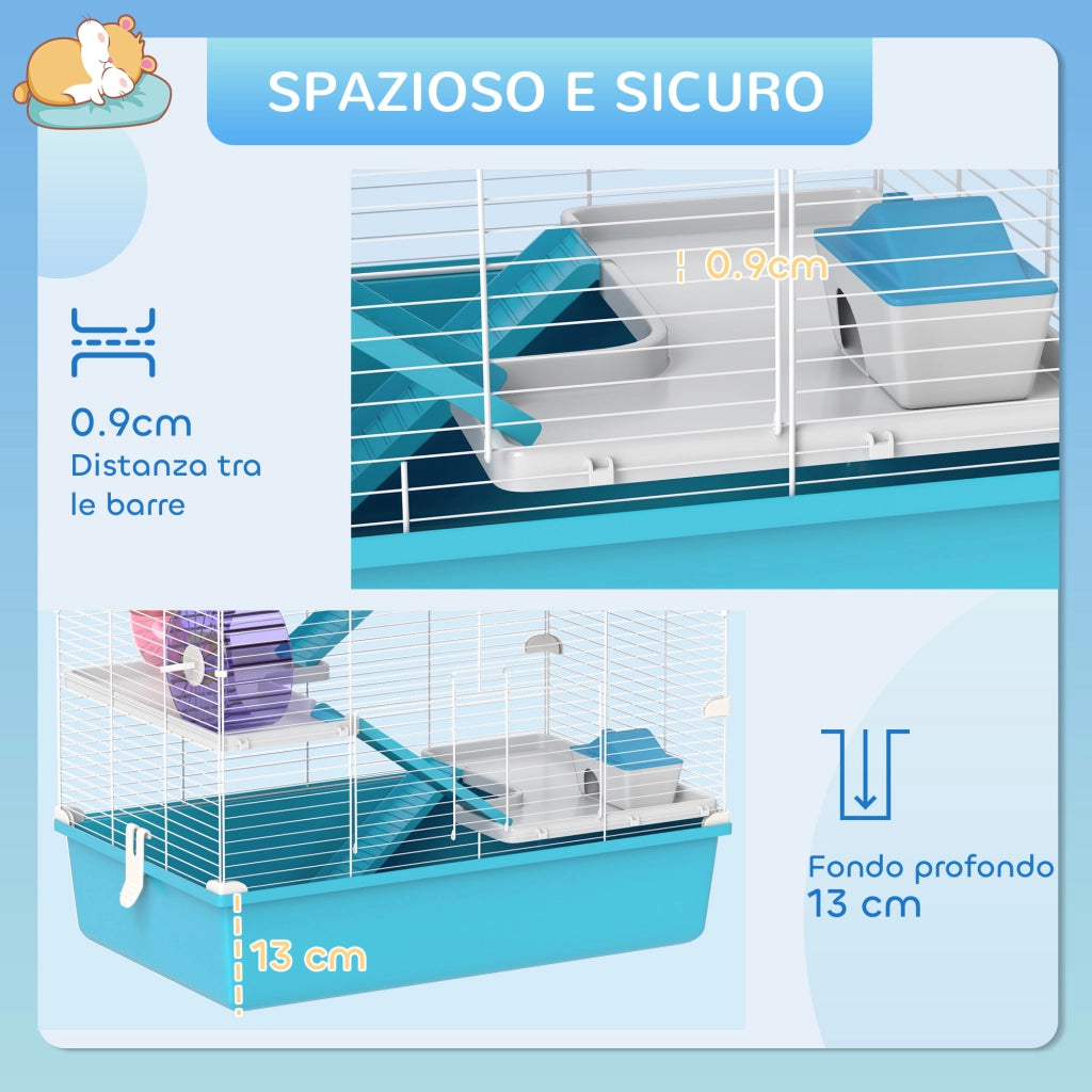 Gabbia per Criceti 6 Livelli con Tunnel, Ruota, Rampe e Casetta ¨C Minimal ¨C Azzurro