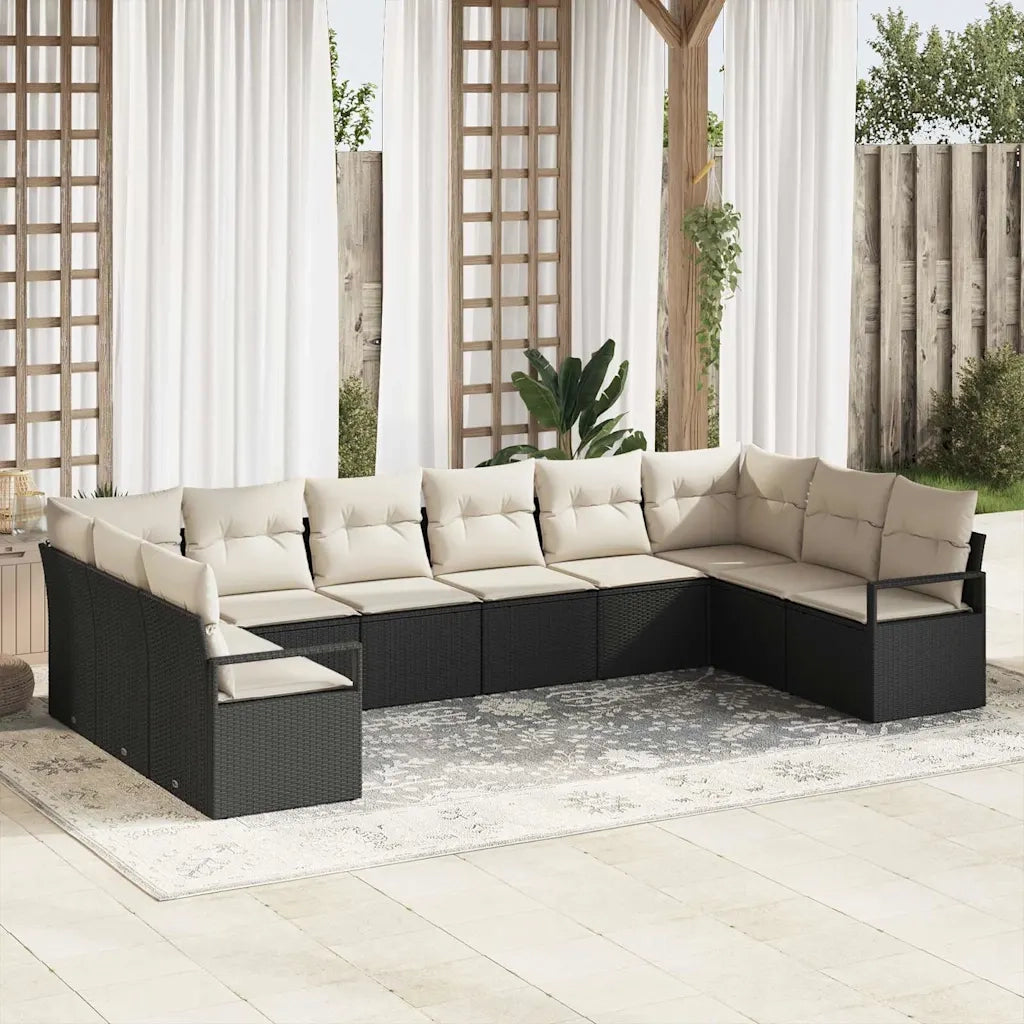 Set di divani con cuscino 10 pcs Nero polyrattan 3346557