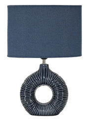 Lampada da Tavolo Seta Blu 28,5x15x43 cm in Ceramica e Ferro e Tessuto Blu