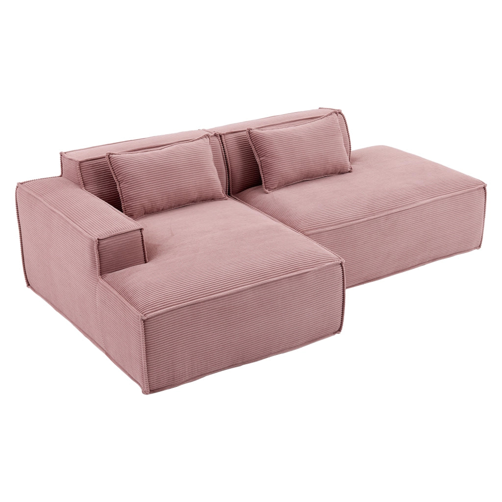 Divano compatto 235 cm a 2 posti rosa baby in poliestere con cuscini a molle insacchettate