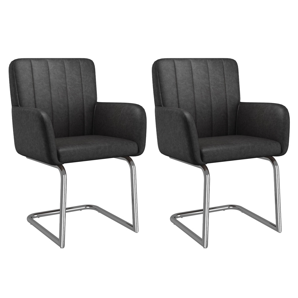 SEDIA DA PRANZO Set da 4 pezzi in PU nero con gambe in metallo a Z