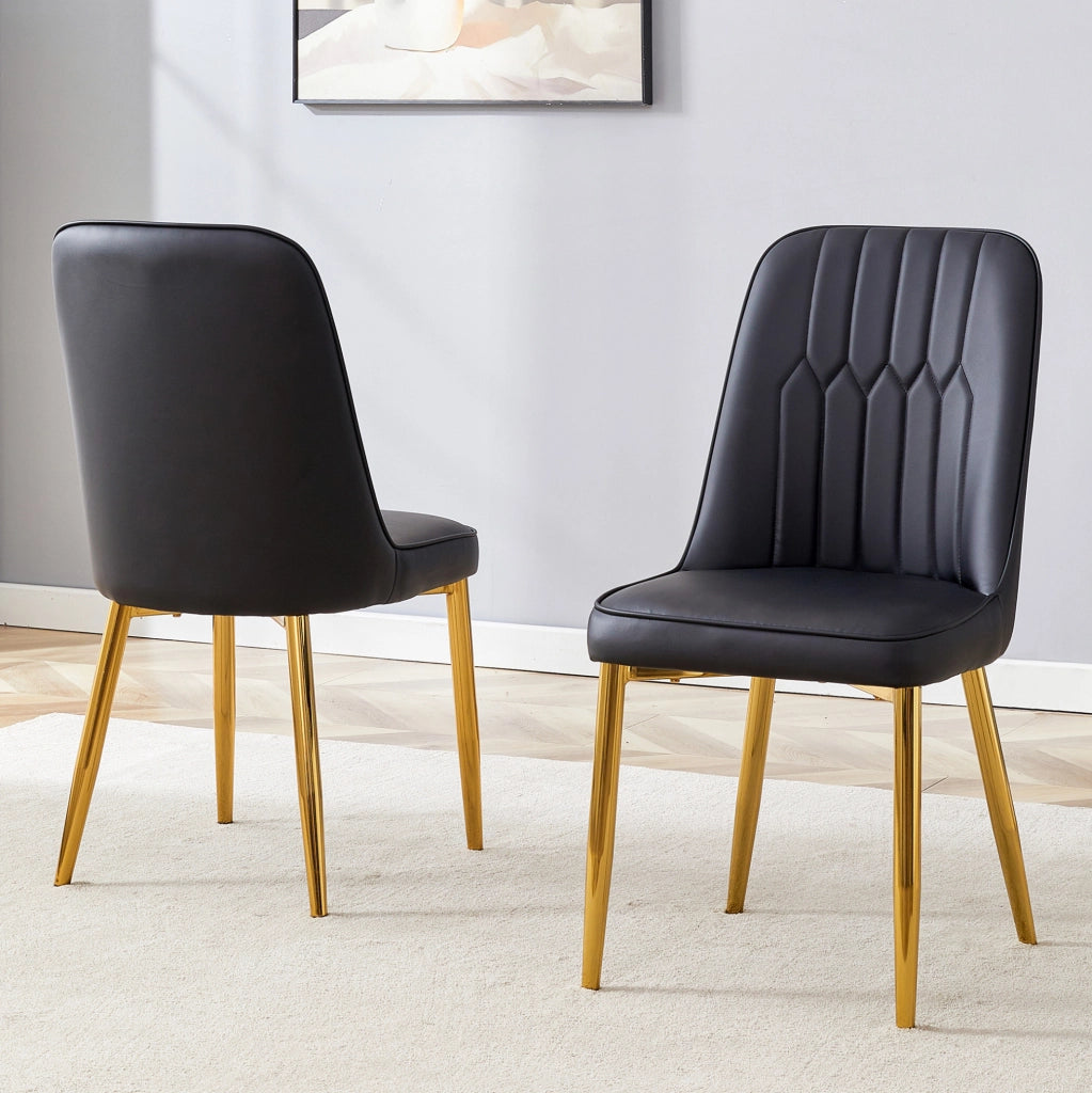 SEDIA DA PRANZO Moderna in PU Nero e Metallo Oro, 89 cm