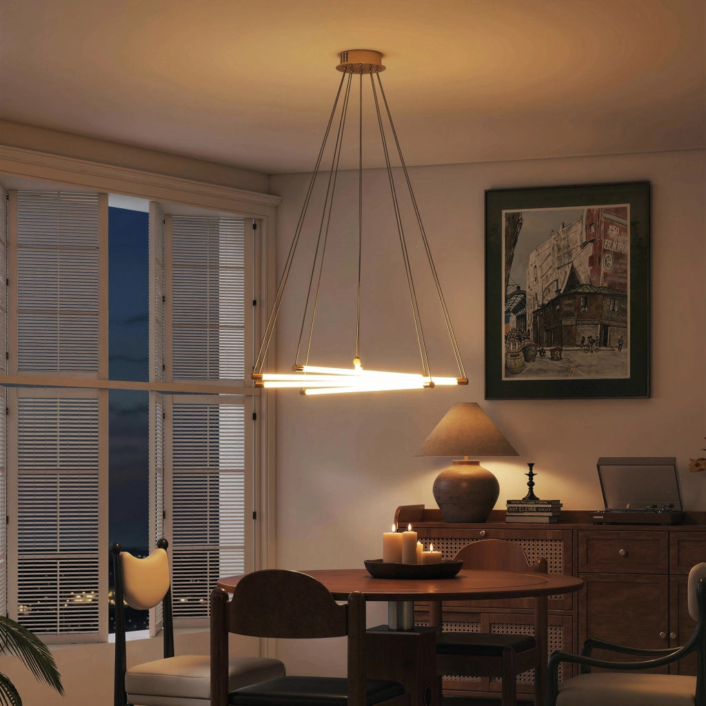 Lampada a sospensione LED 50W con 5 tubi regolabili ¨C Minimal ¨C Oro+Bianco