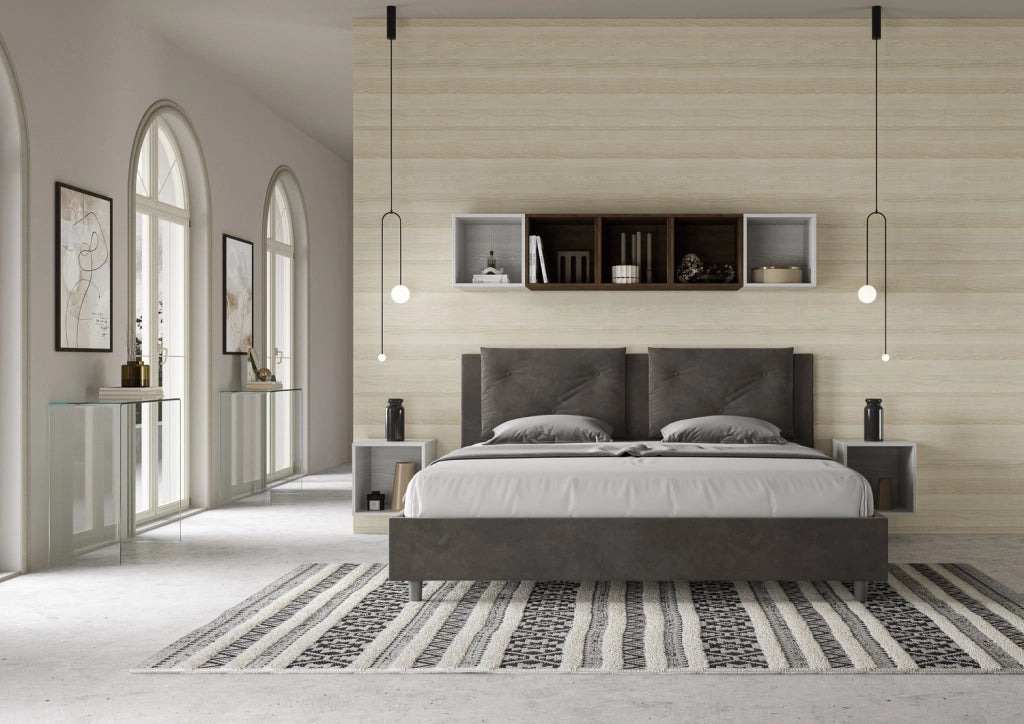 BS COM Letto senza rete imbottito 180x190 microfibra grigio