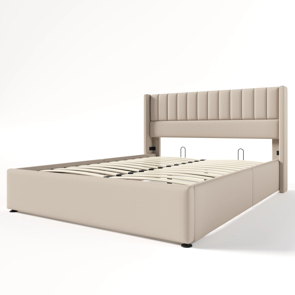 Letto Contenitore Matrimoniale 160x200 cm; con Testiera Imbottita e Sollevamento Idraulico