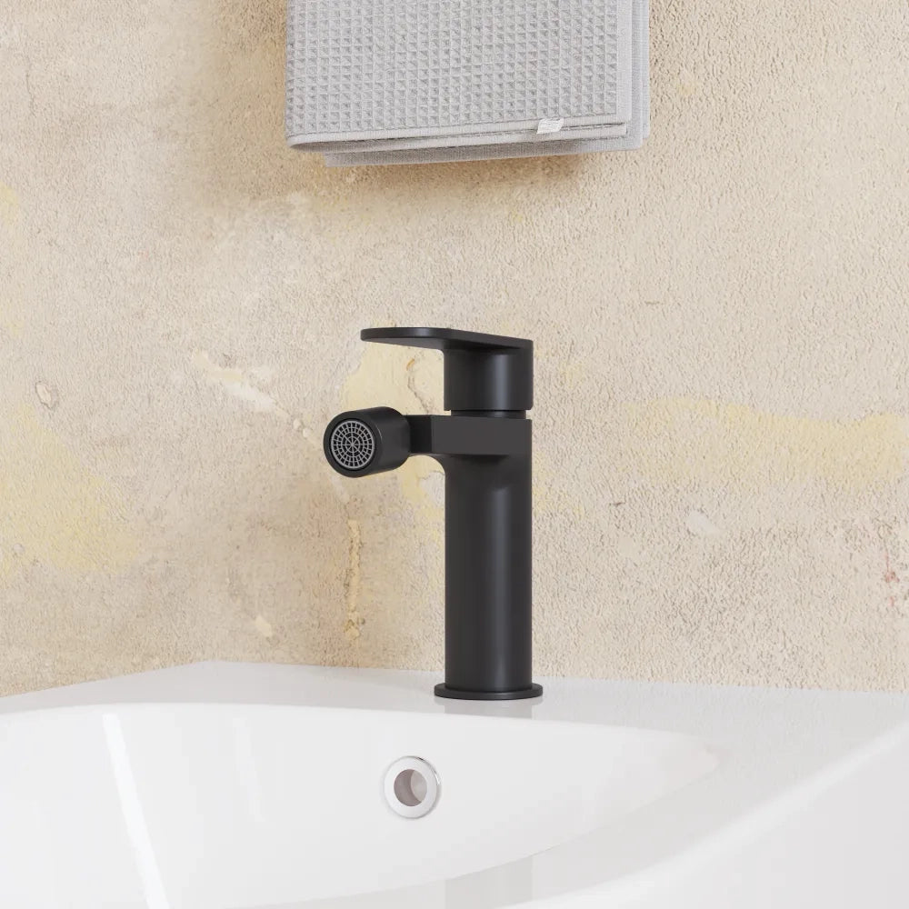 Set miscelatori lavabo 16cm bidet miscelatore esterno doccia nero opaco | Margot