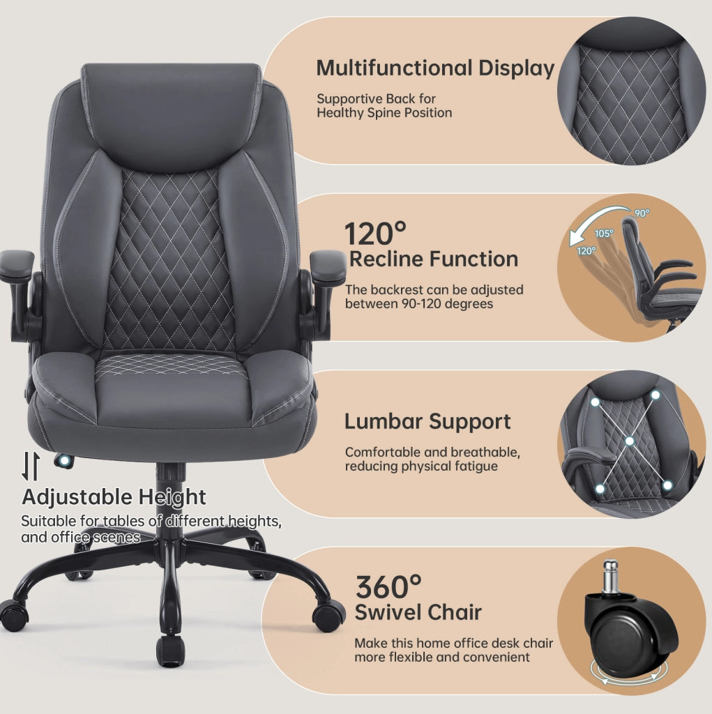 Sedia da ufficio ergonomica grigia con braccioli ribaltabili e base a 5 razze DESMIU