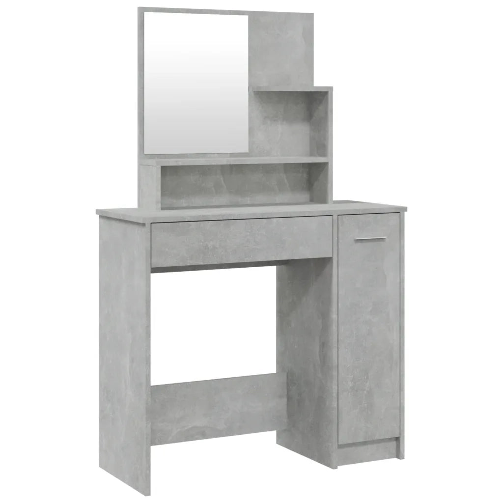 Toeletta con Specchio-Com¨°-Tavolo da trucco Grigio Cemento 86,5x35x136 cm
