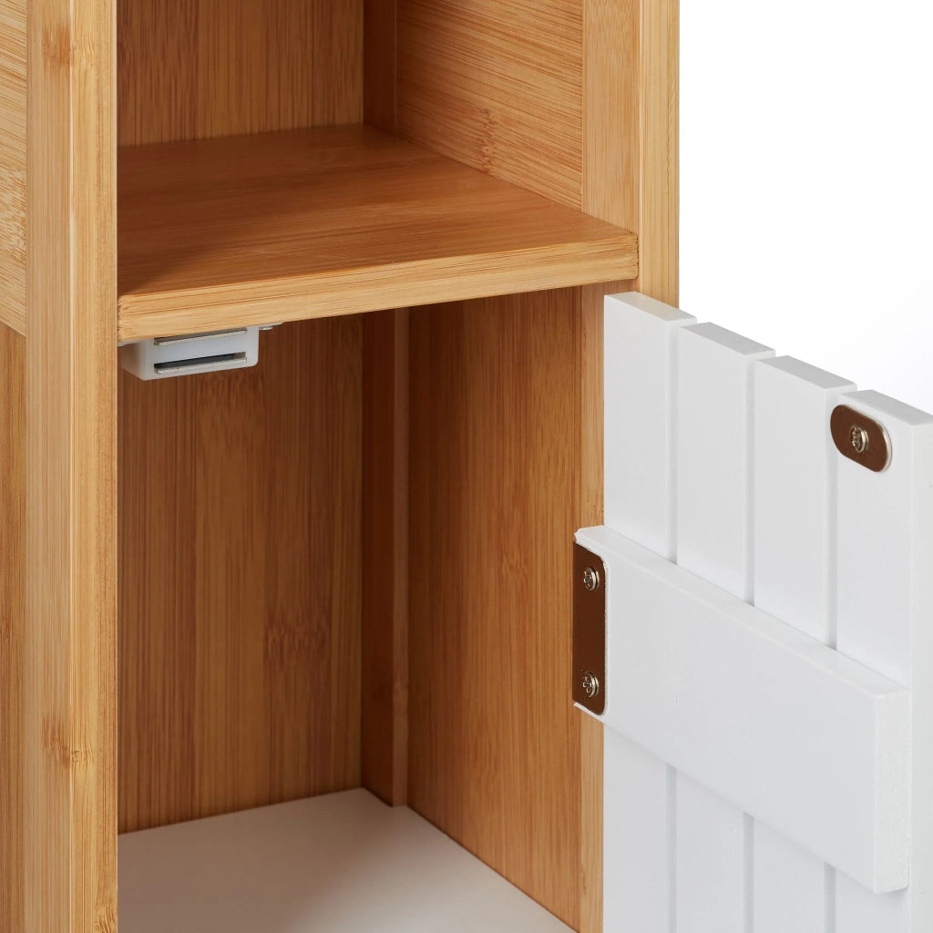 Mobile portaoggetti stretto per bagno 85 x 25 x 15 cm con anta magnetica in stile moderno in MDF bianco 13_0013312