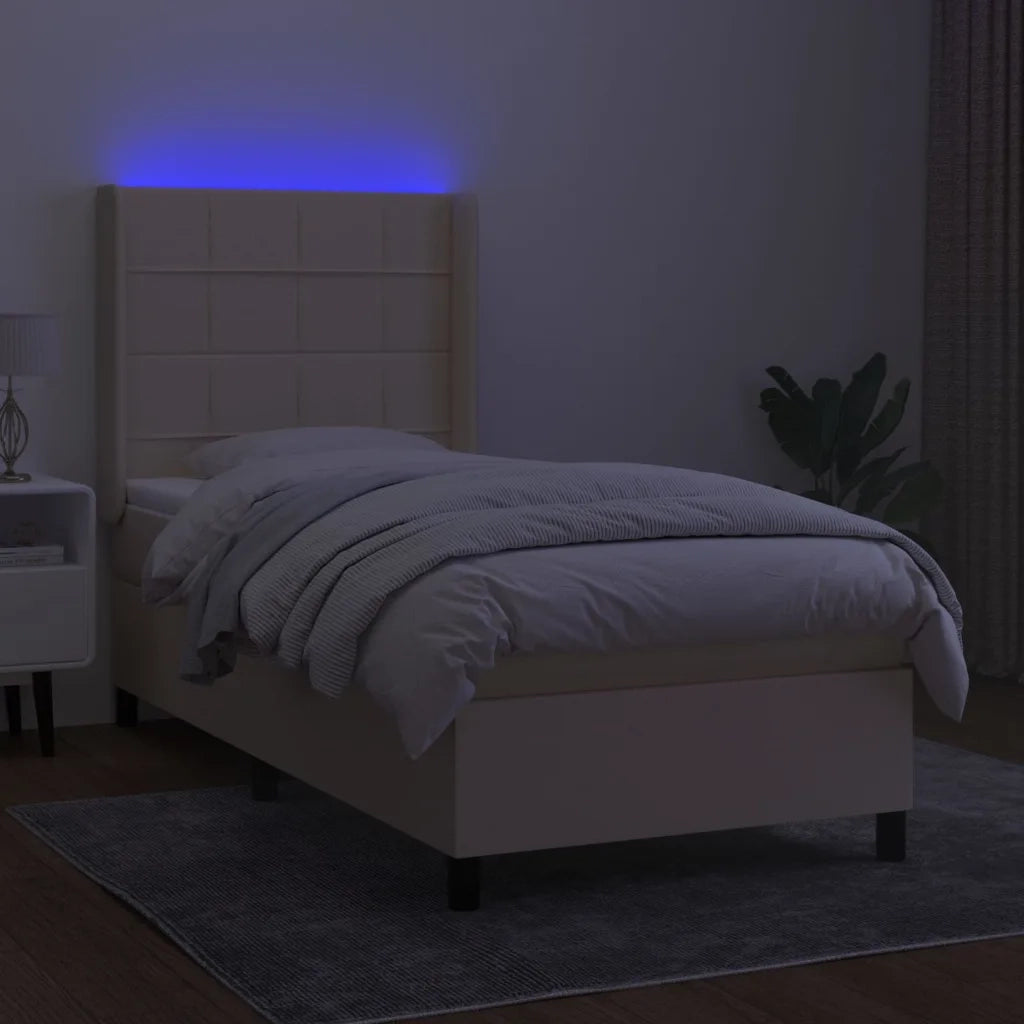 Letto a Molle con Materasso e LED Crema 90x190 cm in Tessuto 3138282