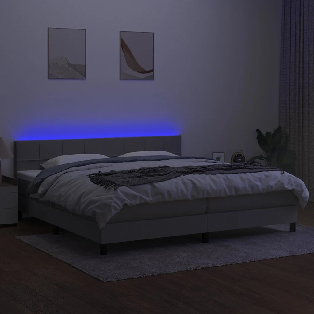 Letto a Molle Materasso e LED Grigio Chiaro 200x200 cm Tessuto 3133181