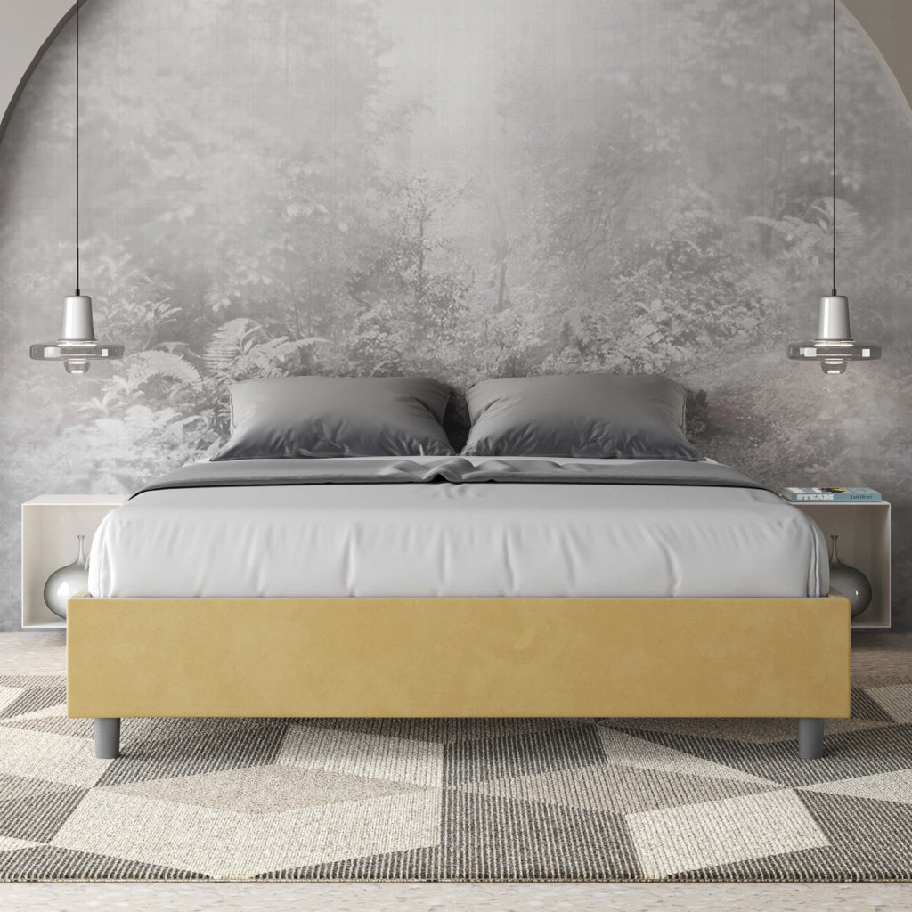 BS COM Letto matrimoniale contenitore imbottito 160x210 microfibra ocra