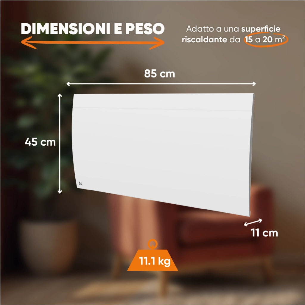 Radiatore elettrico fisso connesso WIFI con inerzia ceramica a secco 2000W ILLO CONNECT orizzontale bianco