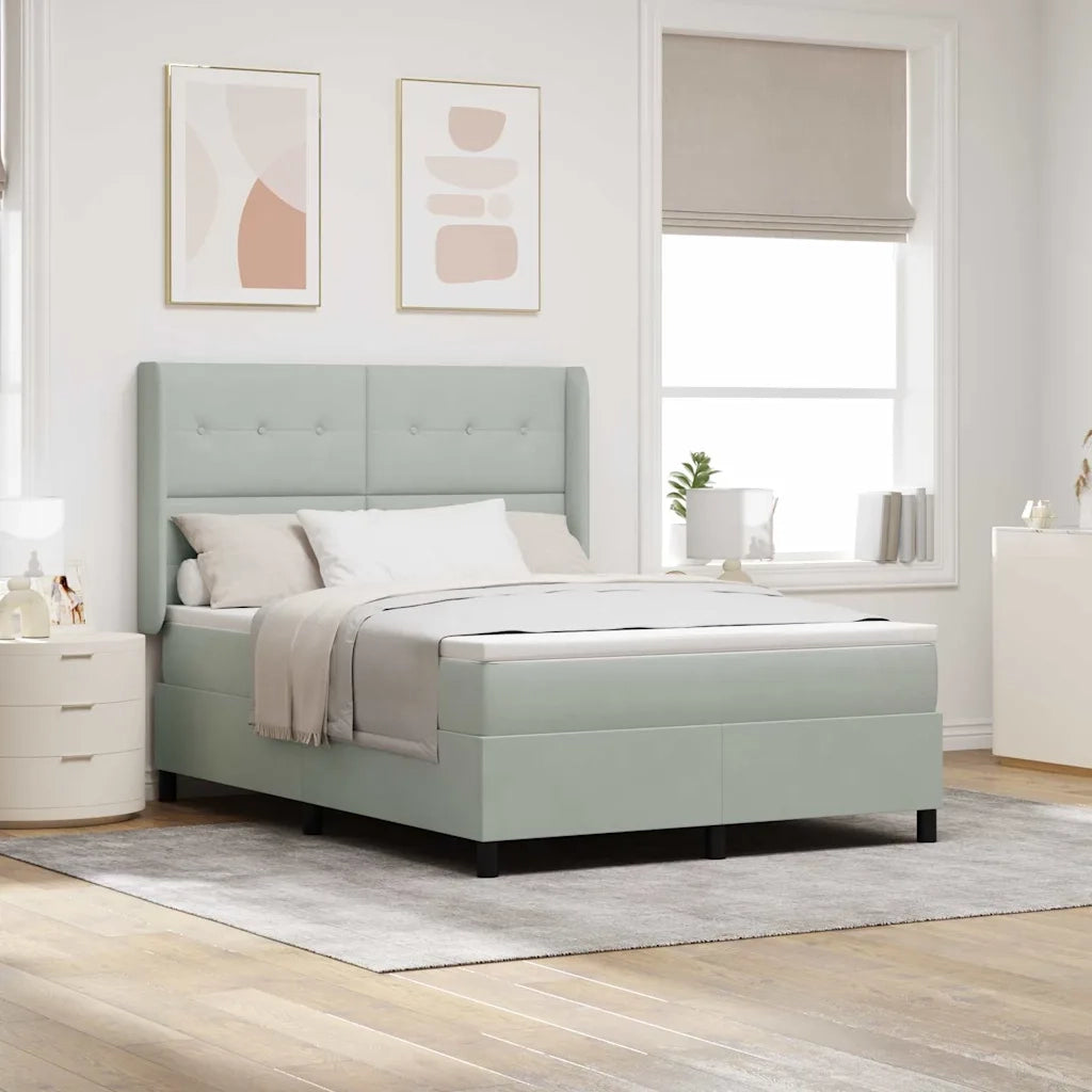 Letto a molle con materasso Grigio chiaro 140 x 190 cm Velluto