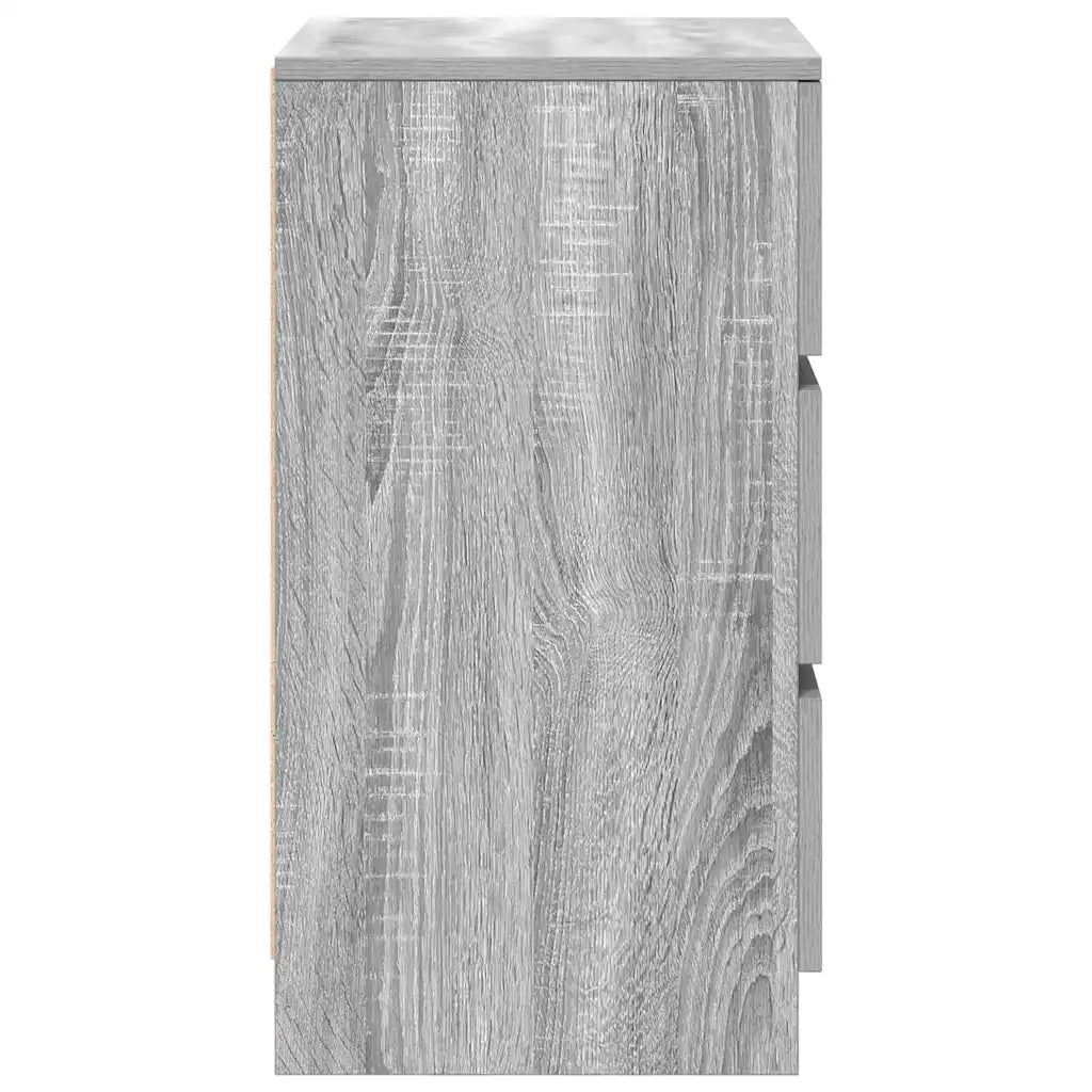 Comodino | Armadio da Notte | Mobiletto da notte con 3 Cassetti Grigio Sonoma 39x35x65 cm