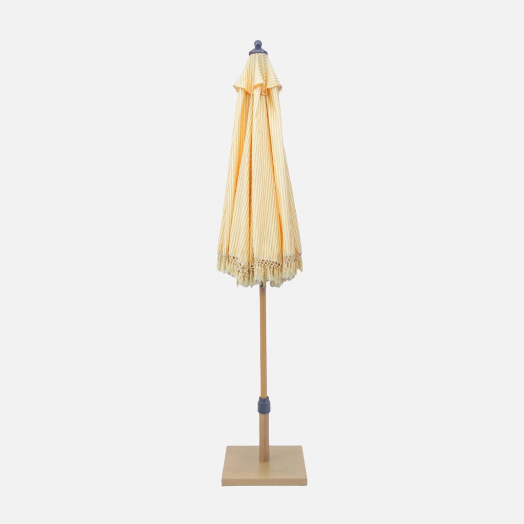 Ombrellone rotondo dritto con frange, ø2m, righe beige e crudo
