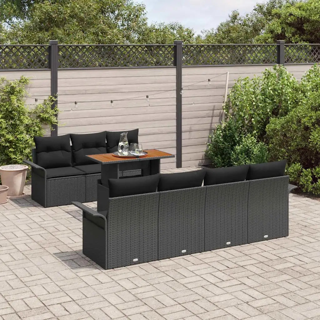 Set Divano da Giardino con archiviazione 8 pcs Nero Poly Rattan