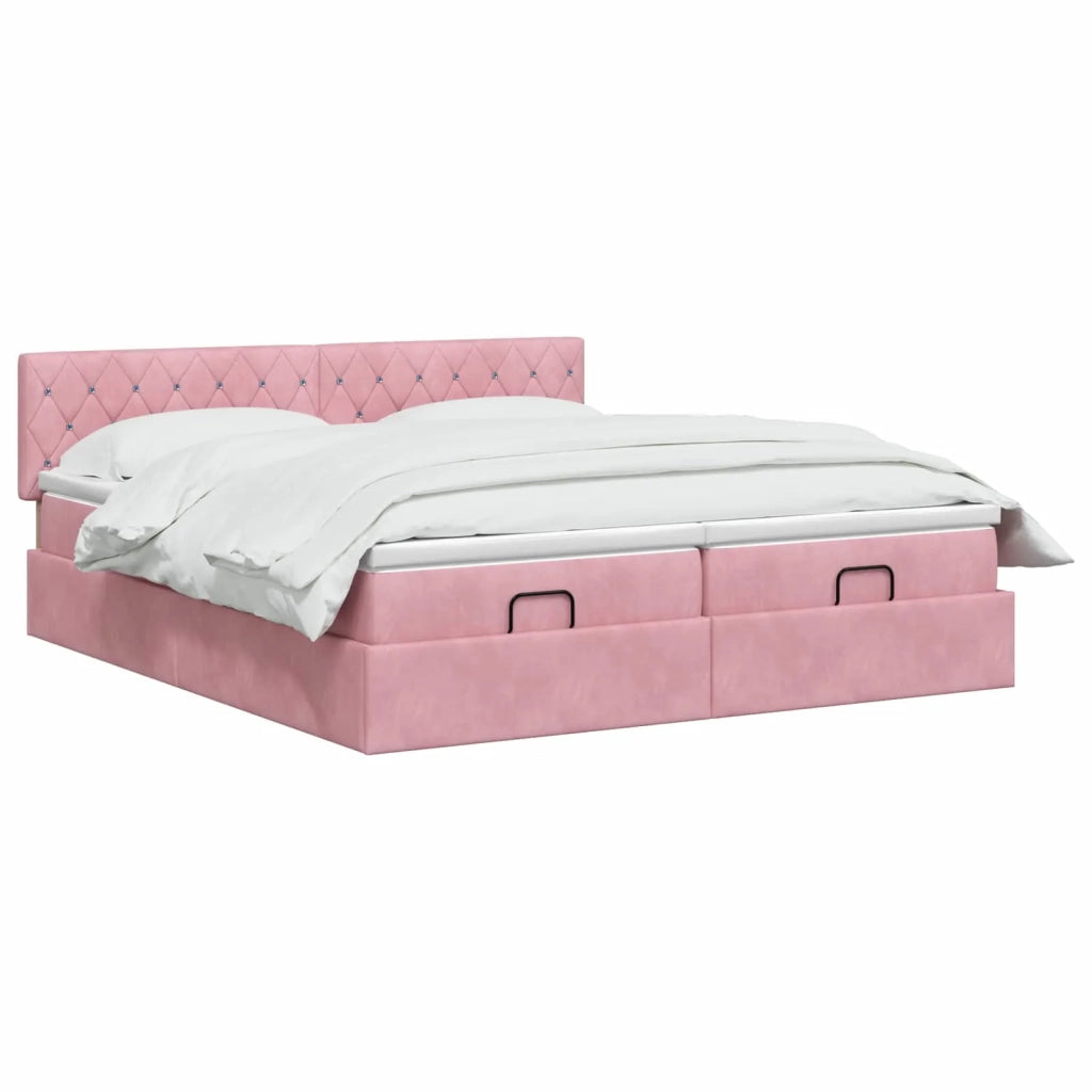 Letto Ottomano con Materasso e LED Rosa 160 x 200 cm Velluto 3457313