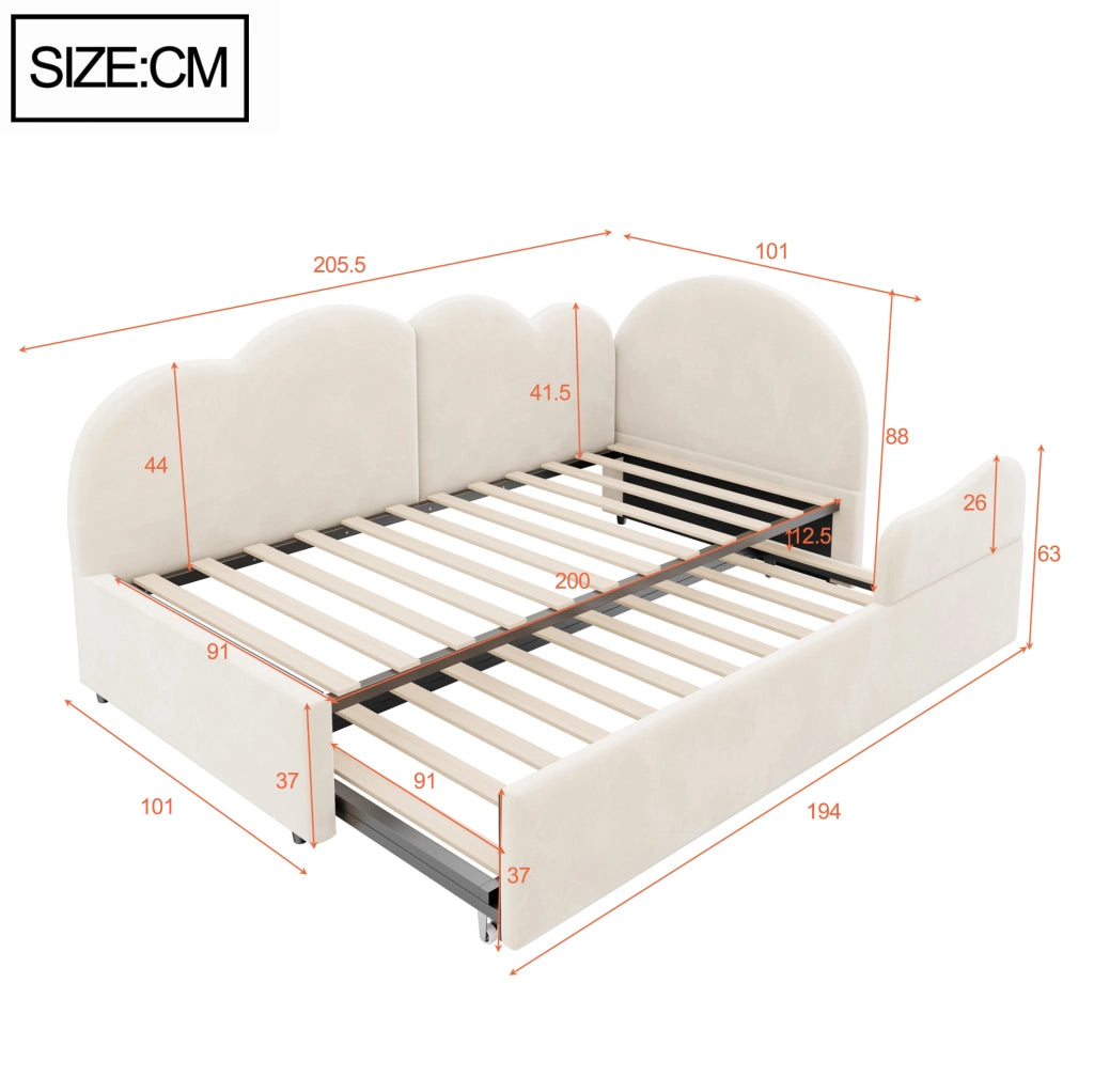 Divano letto imbottito a L con letto estraibile 90x200 cm; velluto beige