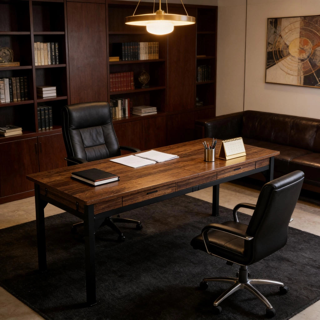 SCRIVANIA Doppia 200x60x82 cm Legno e Metallo Marrone Rustico e Nero