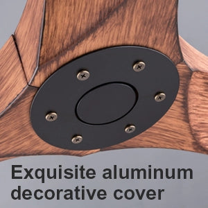 Ventilatore da soffitto moderno senza luce a 3 pale in ABS noce con motore dc reversibile e telecomando nero