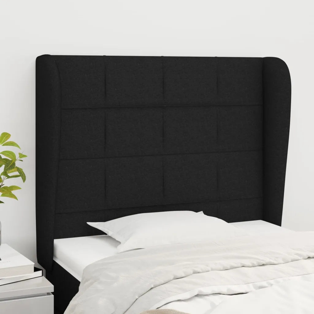 Testiera ad Orecchio-Testata con Orecchie Nera 83x23x118/128 cm in Tessuto 468231
