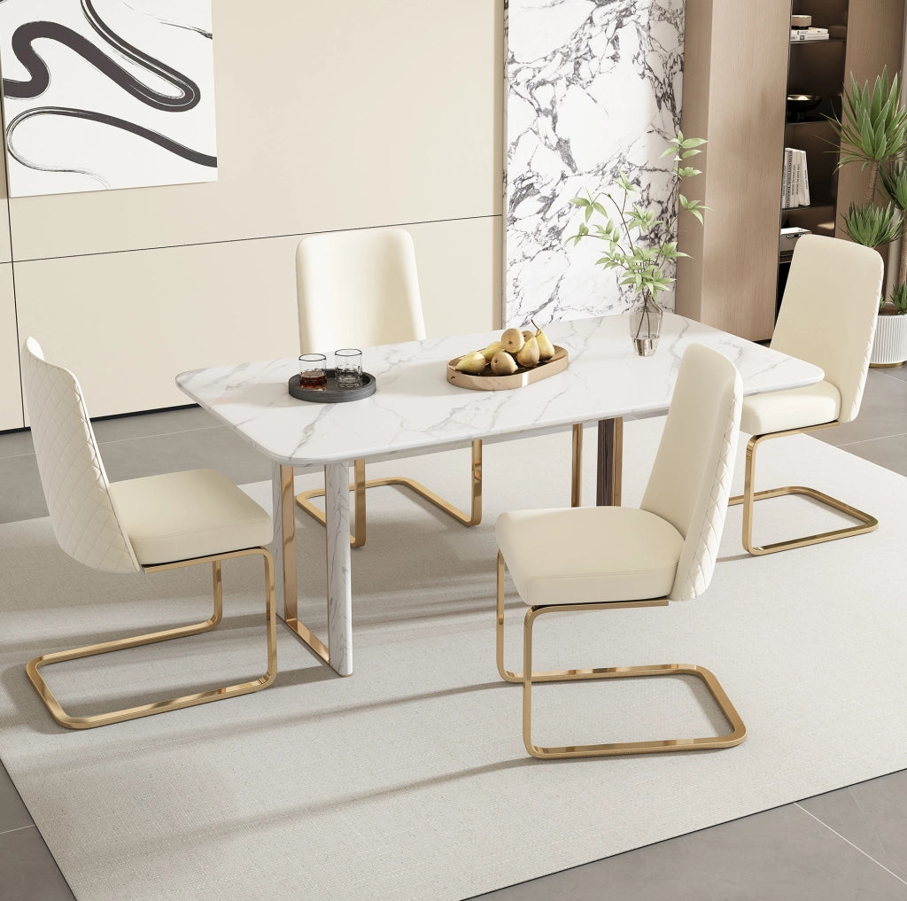 SEDIA da pranzo in velluto, Set da 4 pezzi, beige, con gambe in metallo